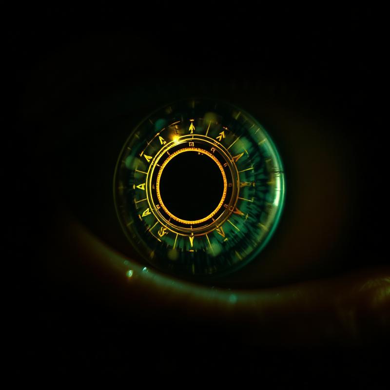 Close-up of an eye reflecting a sundial